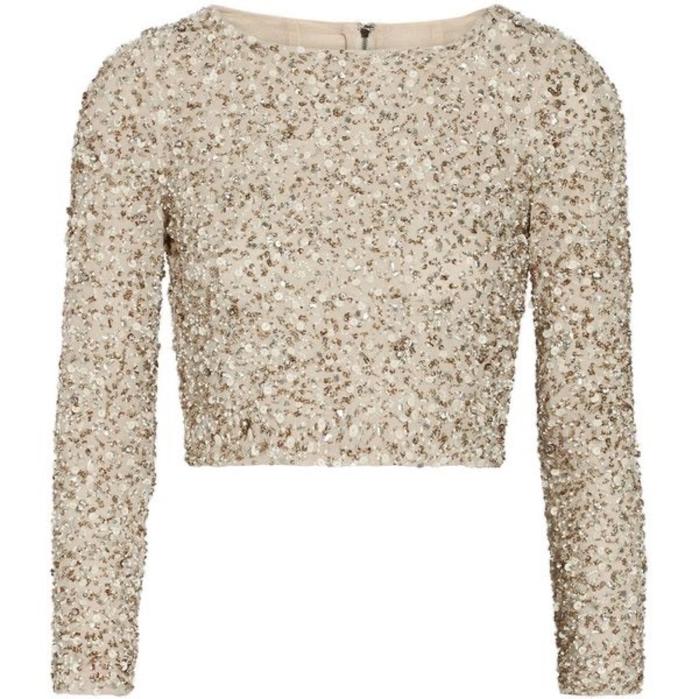 Alice + Olivia Long Sleeve Beaded Crop Top